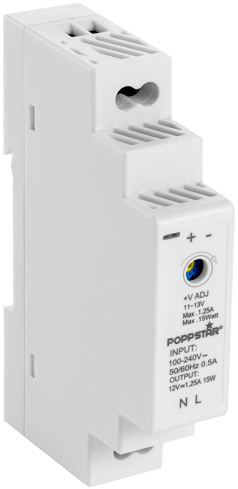 Poppstar DIN rail power supply P-15-12- 12V DC 1.25A 15W (input 100-240V AC 50/60 Hz) 18 * 90 * 58mm 12V DC 1.25A 15W