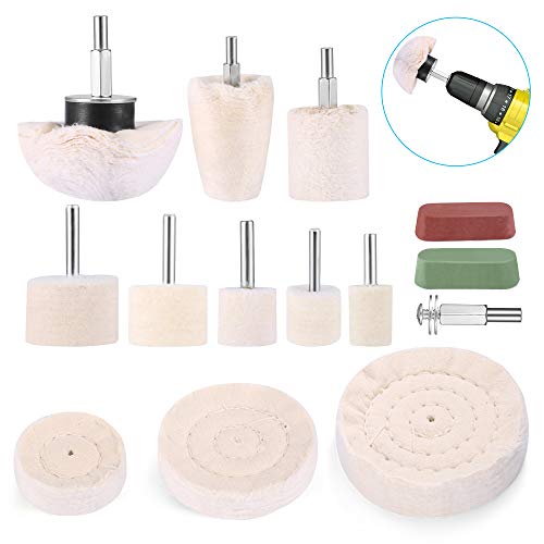 Polishing Attachment for Cordless Screwdriver Polishing Disc, 11 Pieces Brush Set Conical Cotton Velvet Polishing Pad Wheel Polishing Cone Polishing Buffing Pad with 2 Pieces Polishing Paste for Metal | 11pcs bürsten satz konischer baumwollsamt Polierp...