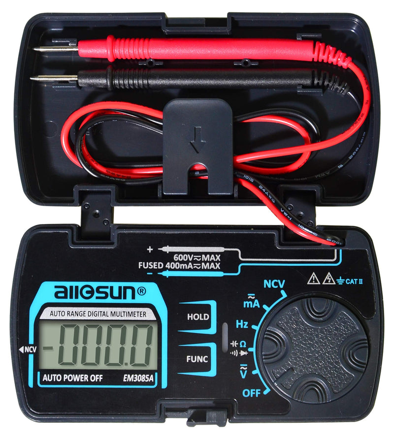 [Australia - AusPower] - ALLOSUN Digital Multimeter Pocket Size DC AC Voltage Current Tester NCV Ohm Capacitance Frequency Diode and Continuity Test Auto Range (EM3085A (Upgraded)) 