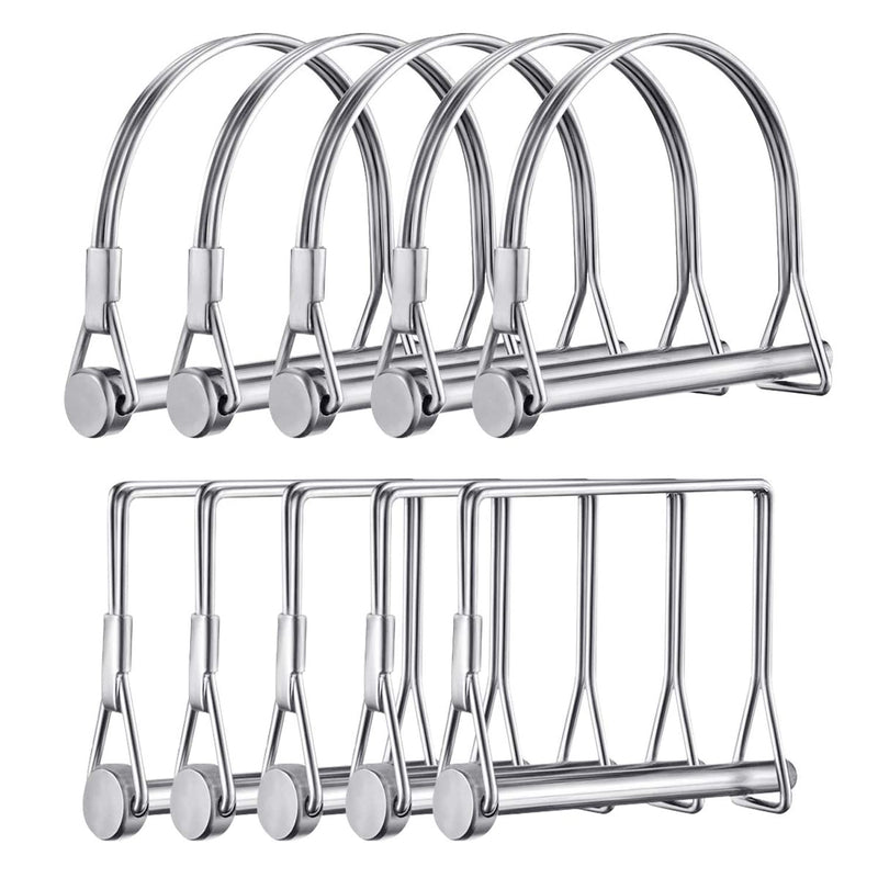 [Australia - AusPower] - 10 Pcs PTO Shaft Locking Pin Safety Coupler Pin 1/4 Inch Diamete in 2 Shapes of Square and Arch, Full Marine Grade Carbon Steel (Silver) 
