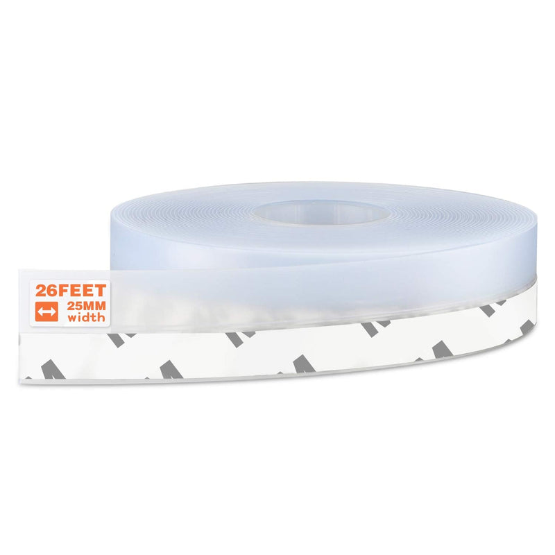 [Australia - AusPower] - 26 Feet Silicone Seal Strip, Door Weather Stripping Window Sealing Tape for Draft Stopper Adhesive Doors Windows and Shower Glass Gaps (Transparent, 25MM) TRANSPARENT 