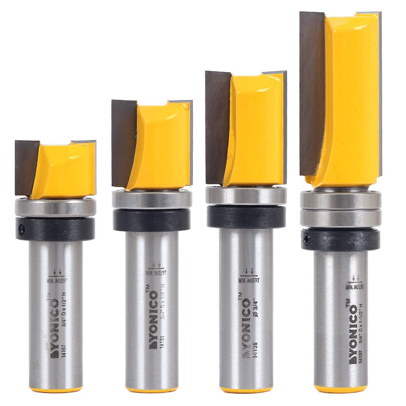 YONICO Router Bits Pattern Bit Flush Trim Set 4 Bit 3/4-Inch Diameter 1/2-Inch Shank 14426 4 Bit Set - 3/4" Width - 1/2" Shank