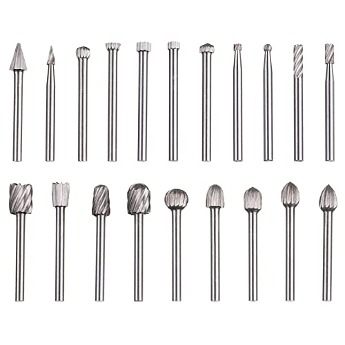 HPMAISON 20-Piece HSS Rotary Cutter Set for Rotary Tool, 3 mm Shank Wood Carving Drill Bit Set for DIY Woodworking, Carving, Engraving, Drilling 20-Piece 3 mm Shank Wood Carving Drill Bit Set