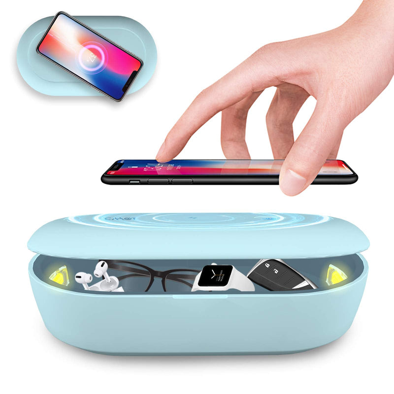 [Australia - AusPower] - UV Light Sanitizer Box, Portable Phone Sanitizer with Aroma Diffuser, Fast Charging for Smart Phone, UV Sterilizer Box for Cell Phone, Jewelry, Watches, Glasses-Blue Blue 