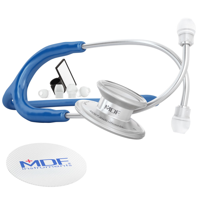 MDF Instruments MD One Epoch Lightweight Titanium Stethoscope, Adult, Royal Blue Tube, Silver Chestpiece-Headset, MDF777T10 Silver - Royal Blue