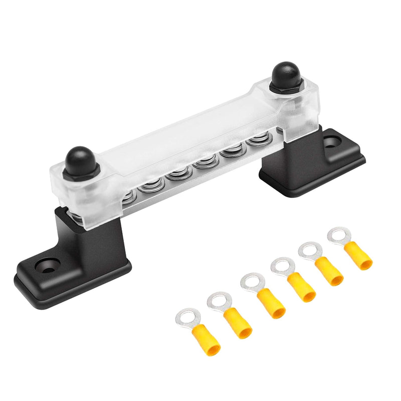 [Australia - AusPower] - PSEQT 6 Way Bus Bar Terminal Block with Cover & Connectors 150A Ground Power Distribution for Car Boat Trailer RV (1Pcs) 