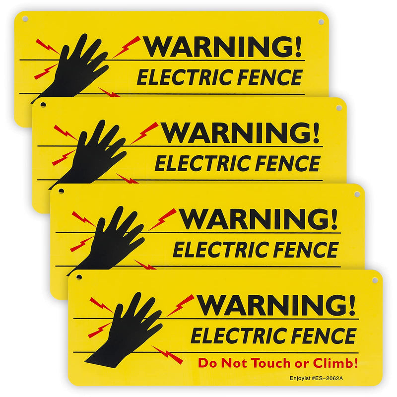 [Australia - AusPower] - 4-Pack Warning Electric Fence Safe Sign, 10"x 3.5" Plastic Sign 