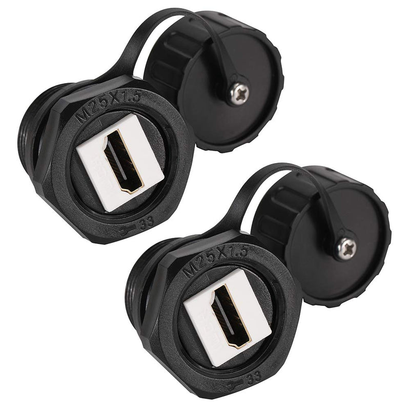 [Australia - AusPower] - ANMBEST 2PCS HDMI Waterproof Connector, M25 Panel Mounting Female to Female HDMI Bulkhead Coupler with Waterproof Dust Cap 