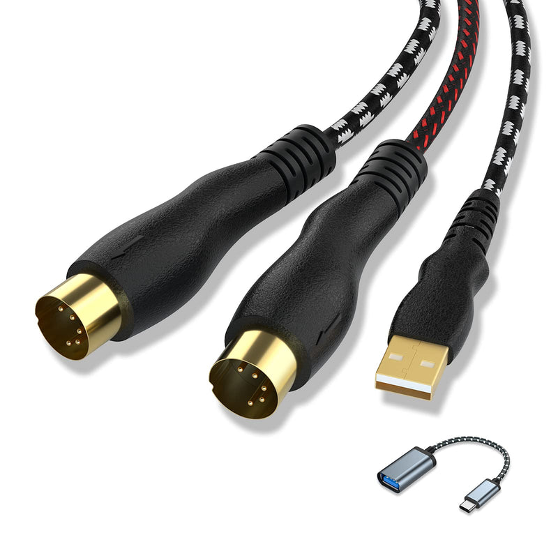 USB to MIDI Cable 6.5Ft, MIDI Interface Adapter,MIDI to USB Cable Converter for Music Keyboard Piano to PC Mac Laptop Windows Android Black,White