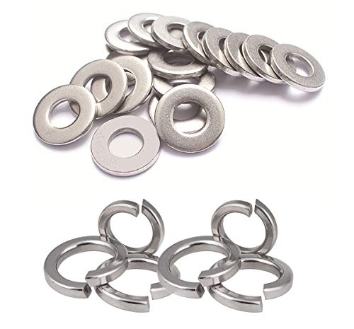 ZAYI M10 304 stainless steel flat and split spring lock washer assortment set, 50 sets per pack