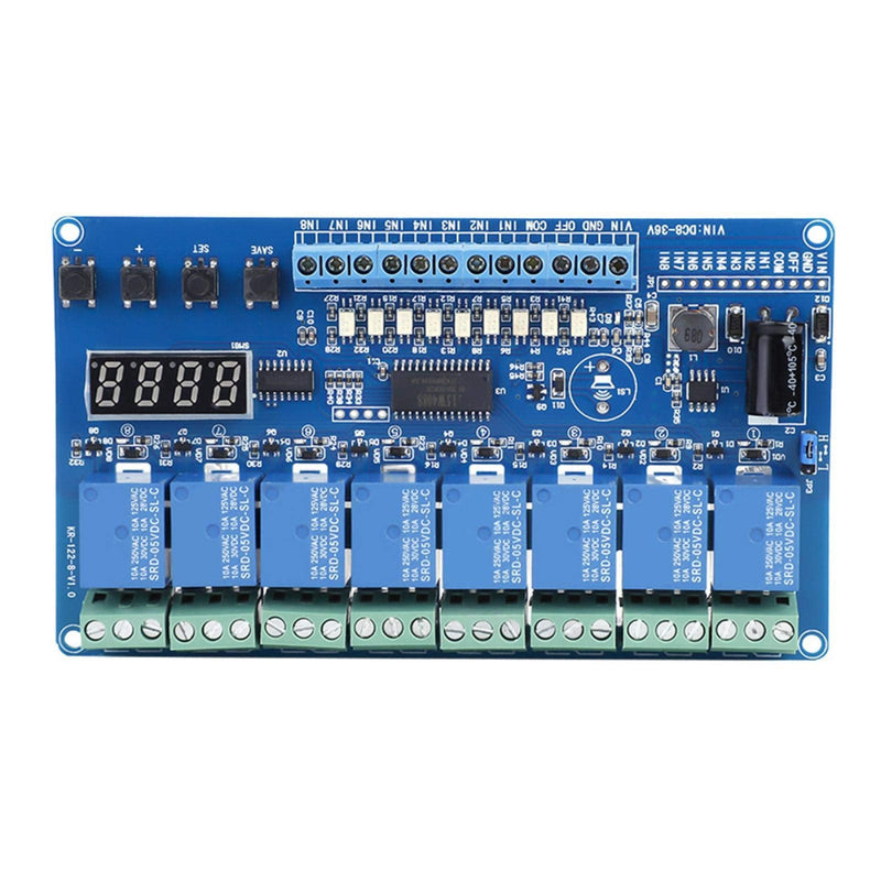 Oumefar DC 8-36V 8-Channel Multifunction Time Delay Relay Interface Board Module Optocoupler LED Relay Board for Various Power Control Applications