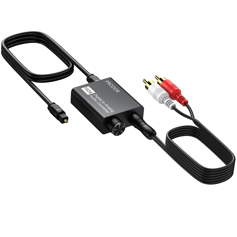 [Australia - AusPower] - PROZOR 192KHz Digital to Analog Audio Converter with Volume Control, Digital SPDIF Optical to RCA Converter with Audio Amplifier Chip, Optical to 3.5mm DAC for HDTV DVD Blu-ray Players 
