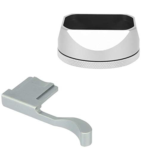 Haoge LH-X54W and THB-X2S Square Metal Lens Hood and Metal Hot Shoe Thumb Grip for Fujifilm Fuji X100V Camera Accessories Silver