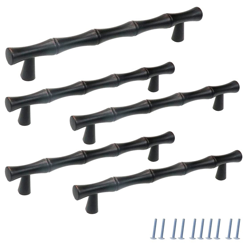 Bitray 5 Pack Cabinet Handles Bamboo Shape Kitchen Cupboard Dresser Closet Drawer Door Pulls, 5 Inch (128mm) Zinc Alloy Handle Cabinet Pull Handles (Black Red Ancient) Red Black