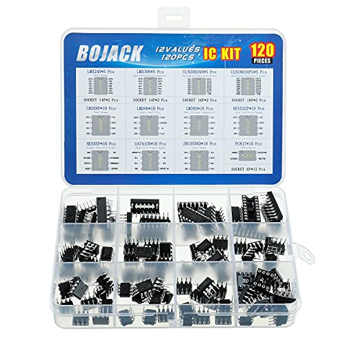 BOJACK Opamp Timer Darlington Photo Coupler LM324 LM339 ULN2003AN ULN2803APG LM358P LM386 LM393 NE5532P NE555P UA741CN JRC4558D PC817 IC Assortment Kit
