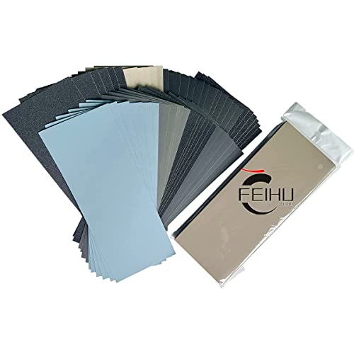 FEIHU Sandpaper Set, Grit from 120/180/240/320 to 7000/8000/10000, Waterproof Wet and Dry for Automated Sanding, Epoxy Resin, Wood, Stone, Varnish, Metal, Cars, 9 x 3.6 Inches (51 Pieces) 51pcs/229x91mm/120-10000
