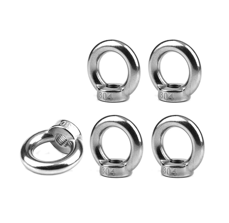 [Australia - AusPower] - Lifting Eye Nut M8-1.25mm Pitch Female Thread 304 Stainless Steel Round Shape for Rope Fitting Pack of 5 M8,5-Pack 