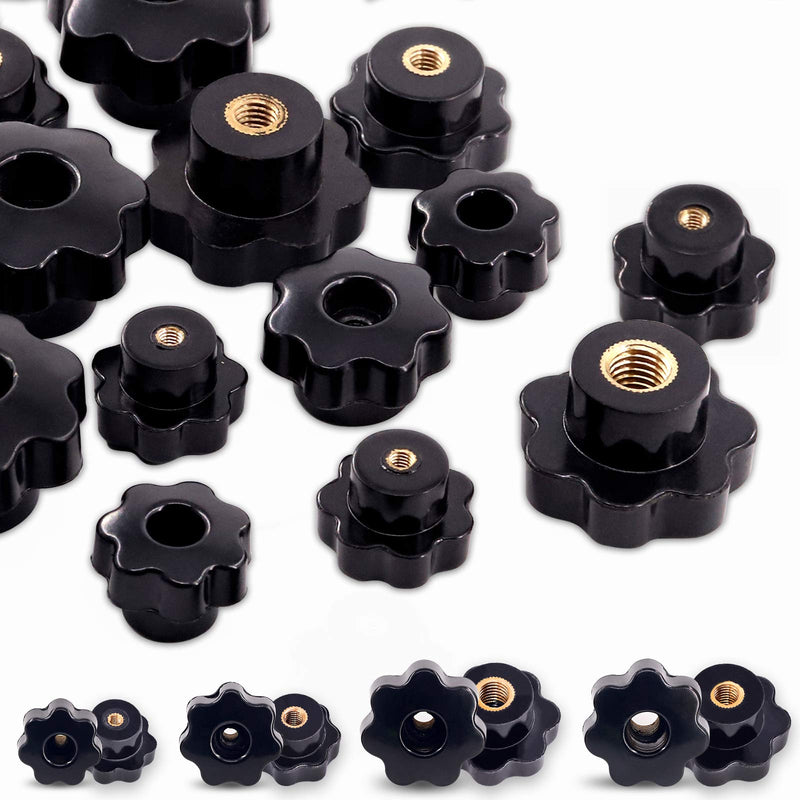 [Australia - AusPower] - Thru Hole Star Knobs Nuts Assortment Black Plastic Handle Clamping Knobs Brass Female Thread (Assorted Sizes x 32pcs) Assorted Sizes x 32pcs 