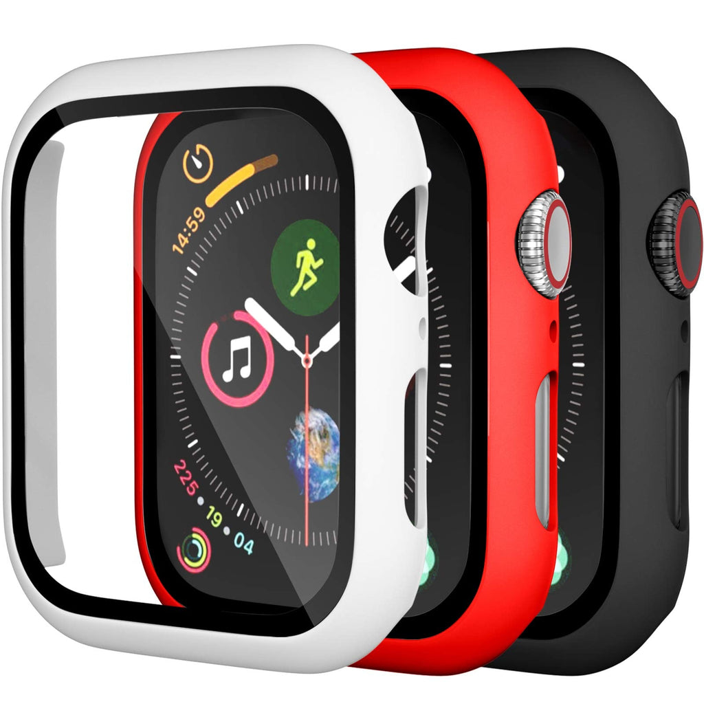 [Australia - AusPower] - Charlam Compatible with Apple Watch Case 44mm iWatch SE Series 6 5 4 with Screen Protector, Slim Guard Thin Bumper Full Coverage Hard Cover Defense Edge for Women Men, Black White Red, 3 Pack Red/White/Black 