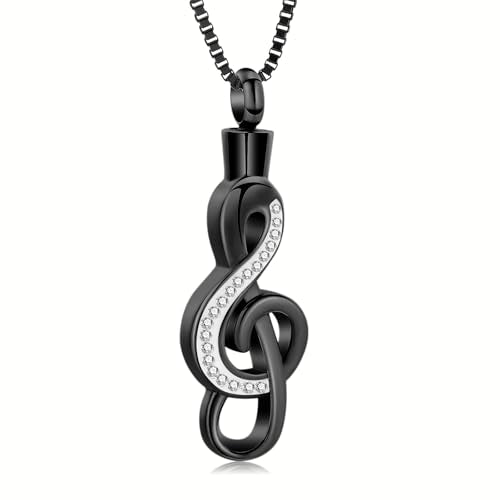 XSMZB Cremation Jewelry Crystal Music Note Urn Necklace for Ashes Stainless Steel Necklace Urn Cremation Memorial Ashes Holder Keepsake Pendant Locket Black