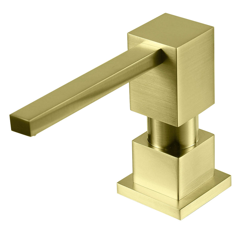Sink Soap Dispenser for Kitchen Sink (Brushed Gold), All Brass Built-in and Refill from Top Design,Metal Hand Soap & Dish Soap Copper Pump Gold Brushed