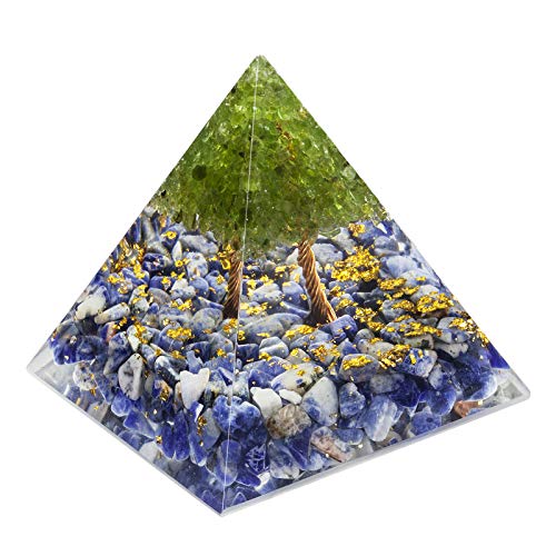 mookaitedecor Peridot Tree of Life Crystal Stone Pyramid Ornament Blue