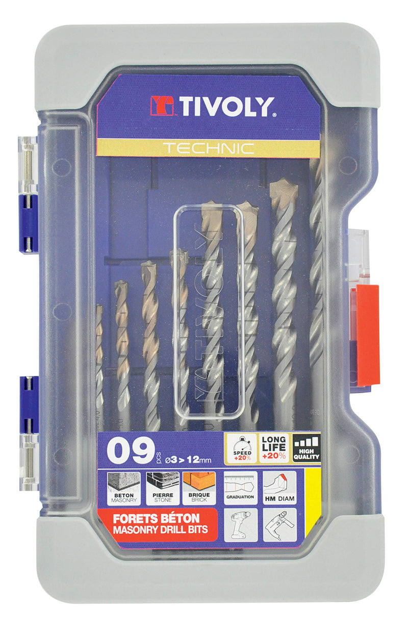 TIVOLY - High-Performance Concrete Drill Bit Set - for Drilling Concrete, Stone, Granite - 9 Graduated SLR Drill Bits Ø1/8"-5/16"-3/16"-1/4"-9/32"-5/16"-11/32"-3/8"-1/2" mm Ø3 > 12 mm