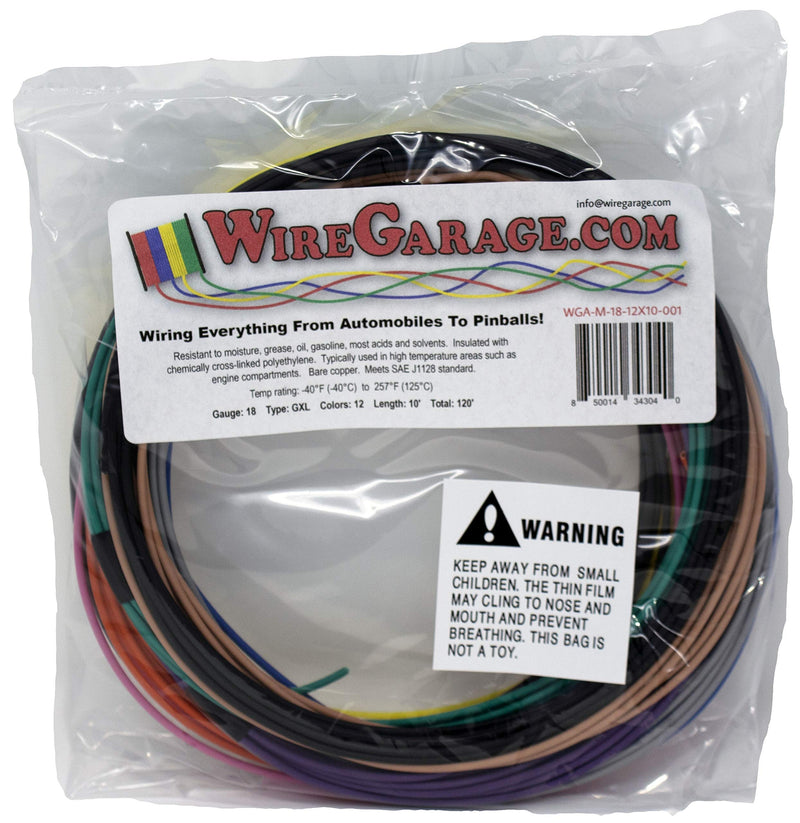 [Australia - AusPower] - High Temp GXL Cross-Link XLPE Stranded Wire, 18 AWG, GA, Gauge, SAE J1128, Automotive, Motorcycle, Electrical, 10' Each of 12 Solid Colors (120' Total) 