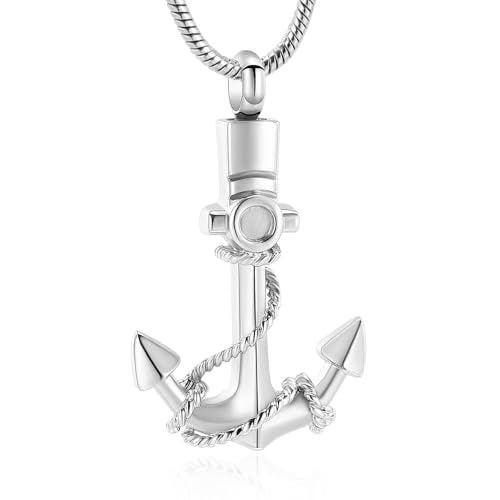 Anchor Urn Necklace for Ashes Cremation Jewelry Stainless Steel Memorial Necklace Ash Holder for Human Pets Keepsake Jewelry for Loved Ones with Fill Tool A-Sliver