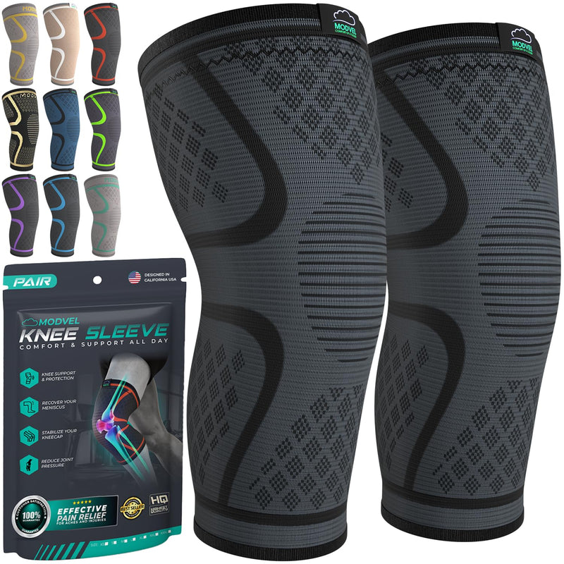 [Australia - AusPower] - Modvel Compression Knee Brace for Women & Men - 2 Pack Knee Brace for Women Running Knee Pain, Knee Support Compression Sleeve, Workout Sports Knee Braces for Meniscus Tear ACL & Arthritis Pain Relief Medium A Black 