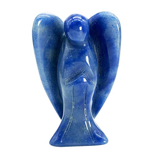 2 Inches Blue Aventurine Crystal Pray Guardian Angel Statue, Carved Healing Peace Angel with Wing Figurine Pocket Stone