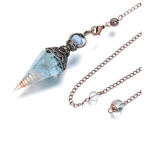 PESOENTH Aquamarine Crystal Pendulum Blue Gemstone Spiritual Hexagonal Pointed Healing Crystals Dowsing Pendulum gifts for Witchcraft Divination Tools