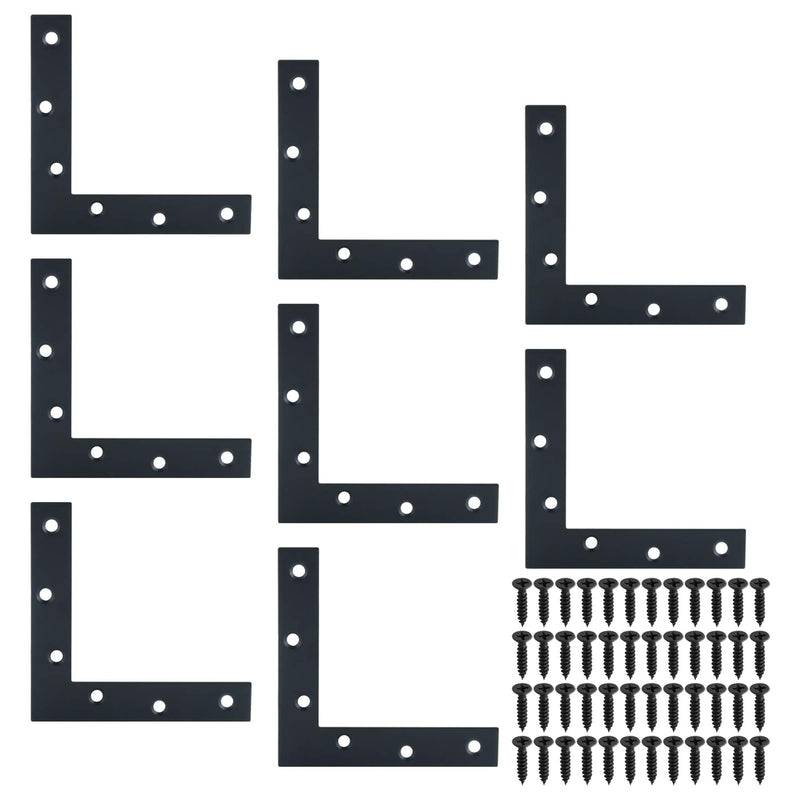 [Australia - AusPower] - Alise L Flat Brackets,Corner Bracket Black Corner Brace Mending Plate Repair 120mm x 120mm Stainless Steel Flat Braces for Wood Tables, Chairs, Sofas, Beds, Cabinets, Doors and Windows,Pack of 8 120x120mm 