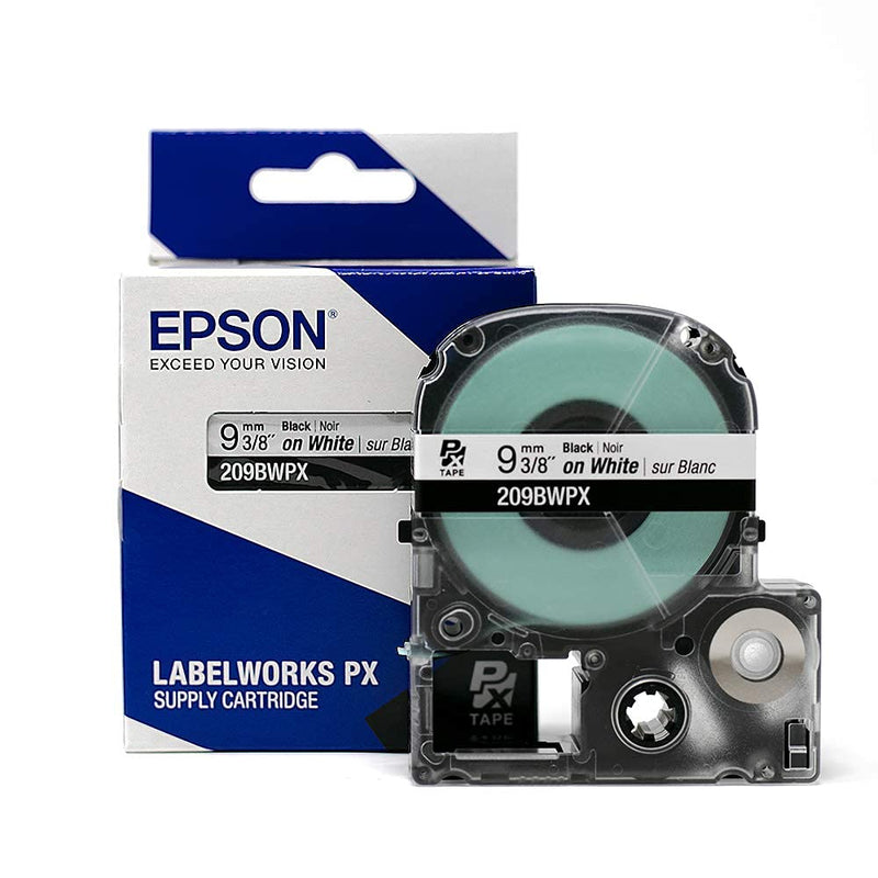 Epson LABELWORKS 209BWPX PET Tape Cartridge - Black on White Standard Industrial Label Maker Tape - 3/8" (9MM) Wide, 30 ft 9mm