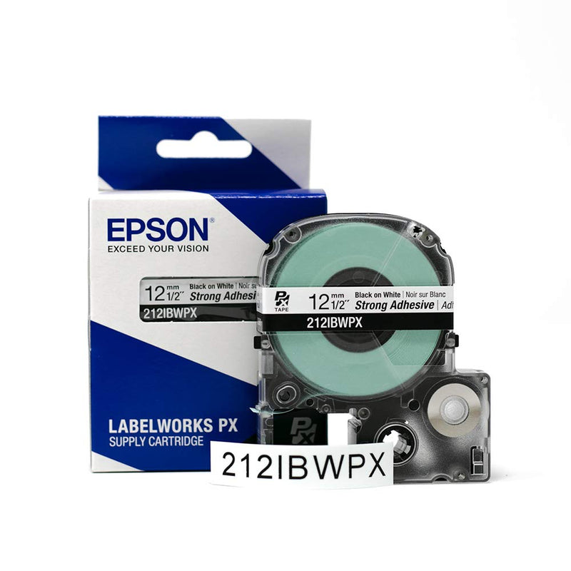 Epson LABELWORKS 212IBWPX Genuine PET (Polyester) Tape Cartridge - Black on White Strong Adhesive Standard Industrial Label Maker Tape - 1/2" (12MM) Wide, 30 ft 12mm