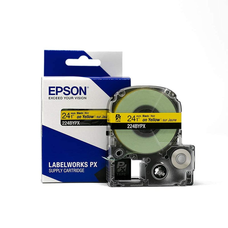 [Australia - AusPower] - Epson LABELWORKS 224BYPX Genuine PET (Polyester) Tape Cartridge - Black on Yellow Industrial Label Maker Tape - 1" (24MM) Wide, 30 ft 