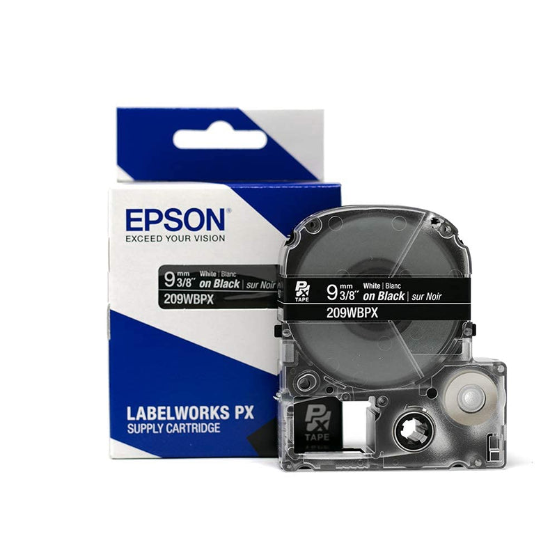 Epson LABELWORKS 209WBPX PET Tape Cartridge - White on Black Standard Industrial Label Maker Tape - 3/8" (9MM) Wide, 30 ft 9mm