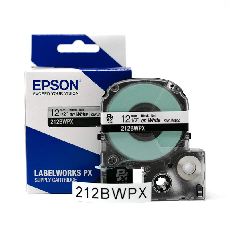 [Australia - AusPower] - Epson LABELWORKS 212BWPX Genuine PET (Polyester) Tape Cartridge - Black on White Standard Industrial Label Maker Tape - 1/2" (12MM) Wide, 30 ft 12mm 