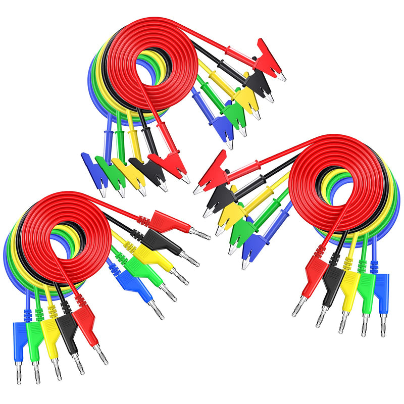 [Australia - AusPower] - Goupchn 15PCS Test Leads Kit Alligator to Alligator Clip Dual-ended, Stackable Banana to Banana Plug, Stackable Banana Plug to Alligator Clip Copper Flexible Cable Wires for Electrical Testing 3.3ft/1 