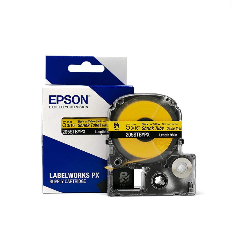 Epson LABELWORKS 205STBYPX Tape Cartridge - Black on Yellow Shrink Tube Industrial Label Maker Tape - AWG 8-12, 3/16" (5MM) Wide, 8 ft (96") 5MM(8-12AWG)