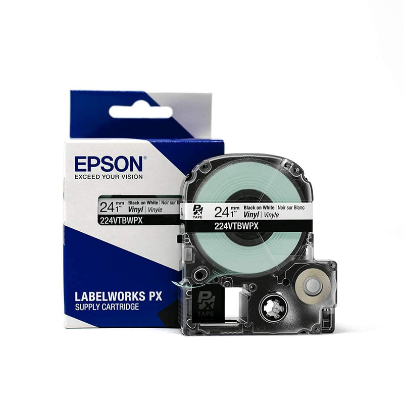 LABELWORKS 224VTBWPX Tape Cartridge - Black on White Flexible and Durable Vinyl Industrial Label Maker Tape - 1" (24MM) Wide, 22.9 ft 24mm