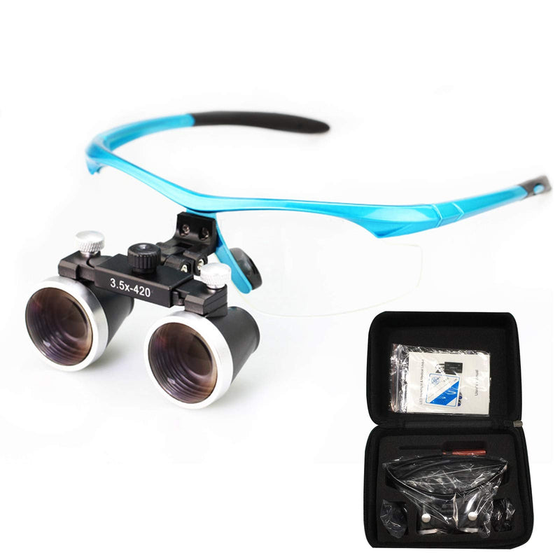 [Australia - AusPower] - Dental Binocular Loupes 3.5 x 429mm Magnifier (Blue) Blue 