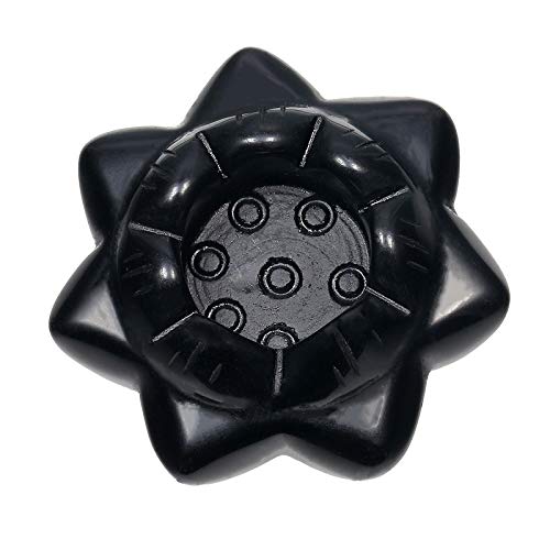 Amogeeli Black Obsidian Stone Lotus Flower Figurine for Home & Office, Hand-Carved Stone Tea Light Candle Holder, Stone Stand for Crystal Ball Black/Black Obsidian Stone