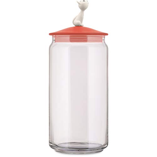 Alessi AMMI22 RO MiòJar Jar for cat food in glass with lid in thermoplastic resin, Red Orange.