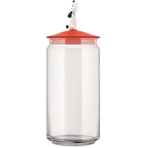 Alessi AMMI21 RO LulàJar Jar for dog food in glass with lid in thermoplastic resin, Red Orange