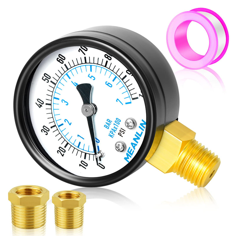 [Australia - AusPower] - MEANLIN MEASURE 0-100Psi 2" DIAL FACE 1/4" NPT Well Pump Pressure Gauge, with 1/4" x 1/2" NPT and 1/4" x 3/8" NPT Hex Bushing, 3-2-3% Accuracy,Lower Mount 1/4"NPT Lower Mount 