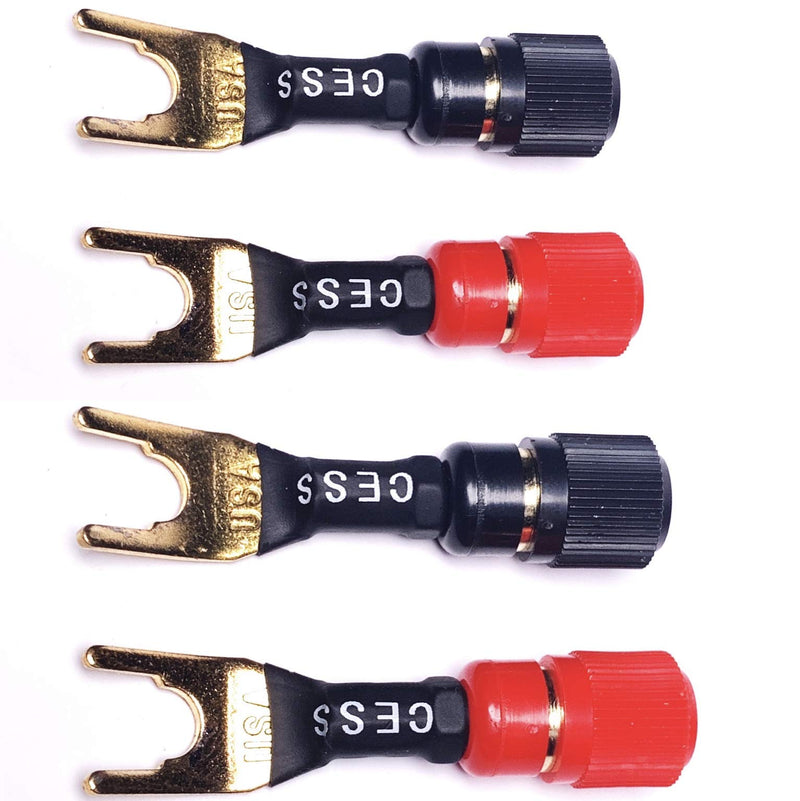 [Australia - AusPower] - CESS-125L Spades Fork Plug to Twist Binding Post Banana Female Jack Socket Y Plug Terminal, 4 Pack (Large Fork) Large Fork 