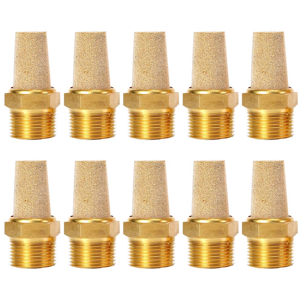 Quickun Air Pneumatic Mufflers, 1/4" Male Thread Sintered Bronze Exhaust Muffler Silencer (Pack of 10) 1/4" Male (10Pcs)