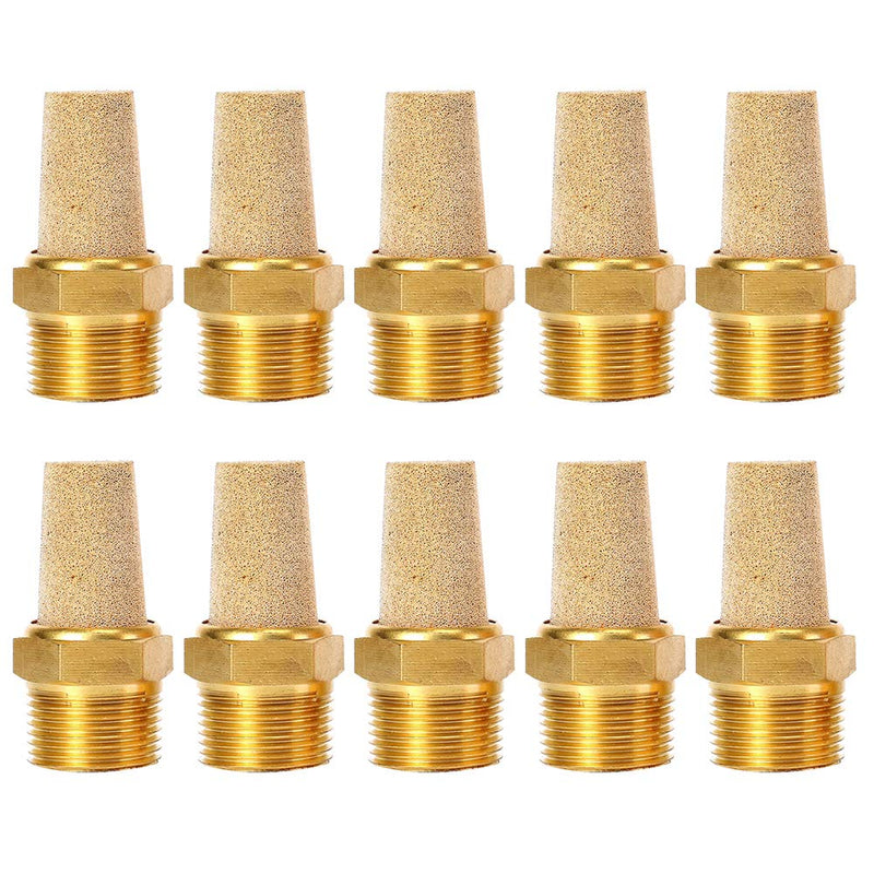 Quickun Air Pneumatic Mufflers, 1/4" Male Thread Sintered Bronze Exhaust Muffler Silencer (Pack of 10) 1/4" Male (10Pcs)