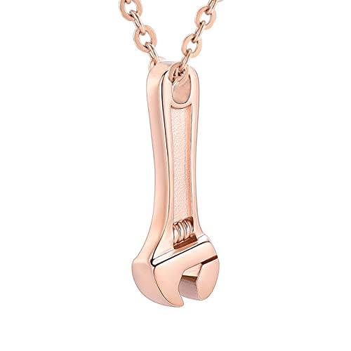 SIYUU Tool Wrench Urn Pendant Necklace for Ashes Stainless Steel Men Keepsake Locket Memorial Cremation Jewelry Necklace Rose Gold